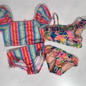 2 Cat & Jack Girls' Two-Piece Swimsuits in Rainbow Stripes and Tropical Pattern